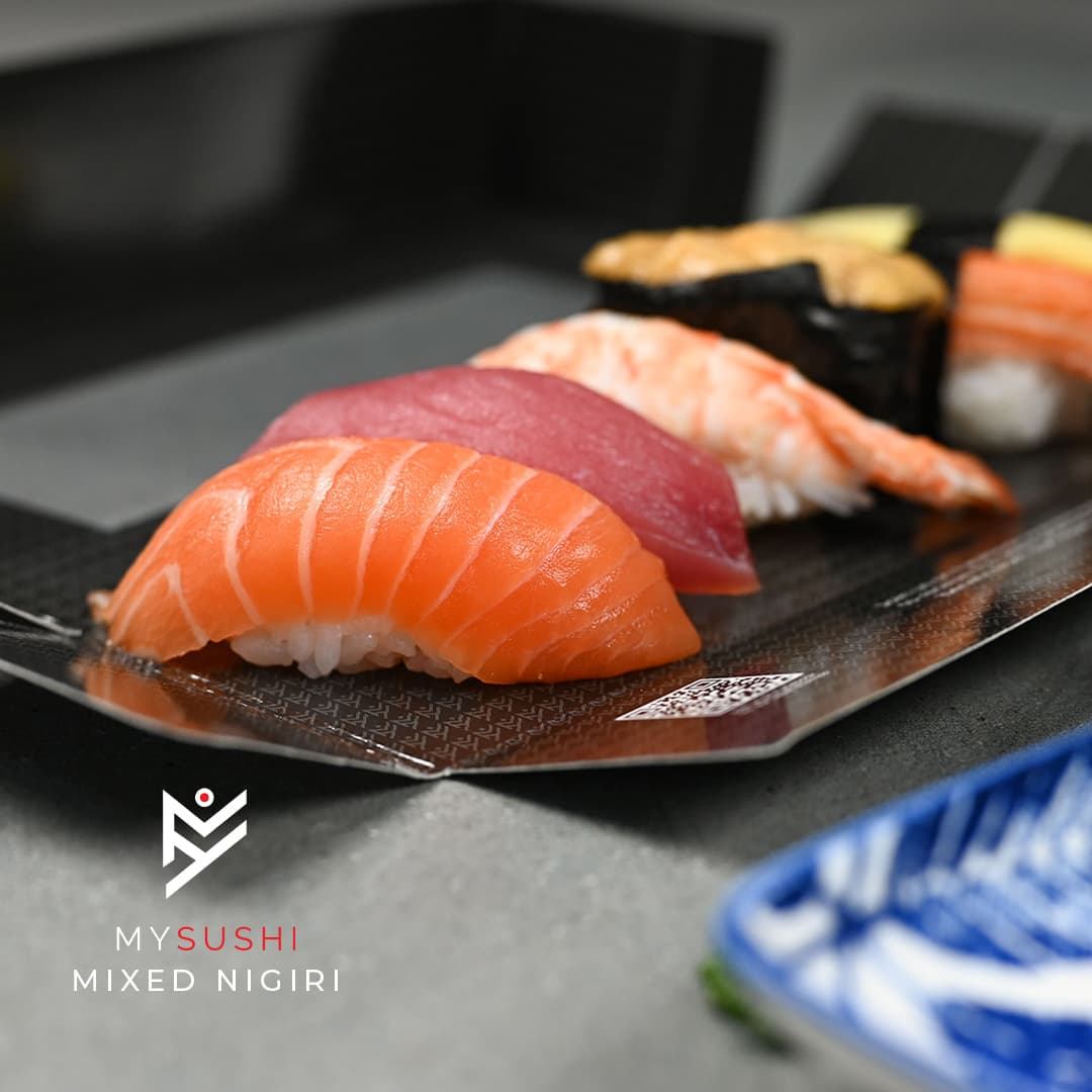 My Sushi mixed salmon, tuna and shrimp nigiri